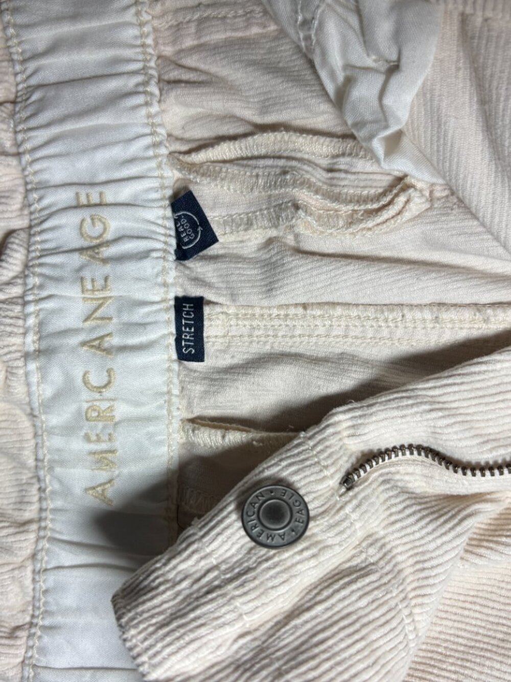 AE Stretch Corduroy Super High-Waisted Paper Bag Barrel Pants - Cream Size 4 - Picture 4 of 7